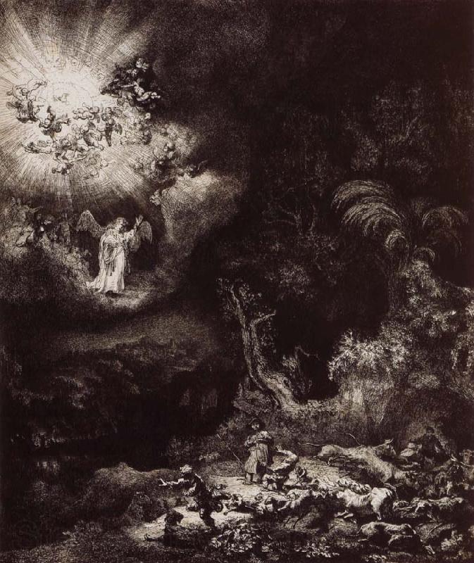 REMBRANDT Harmenszoon van Rijn The Angel Appearing to the Shepherds Spain oil painting art
